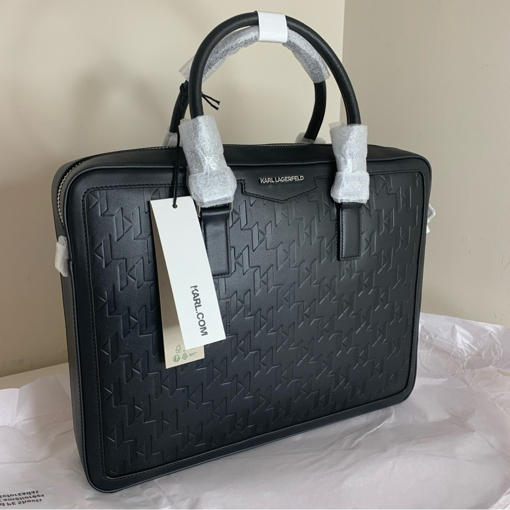 Karl Lagerfeld K/LOOM LEATHER BRIEFCASE Black NWT
